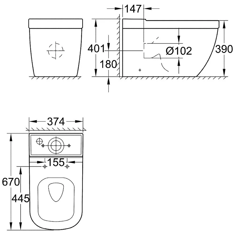 GROHE Euro Keramik Stand-WC-Kombination, spülrandlos Bild 3