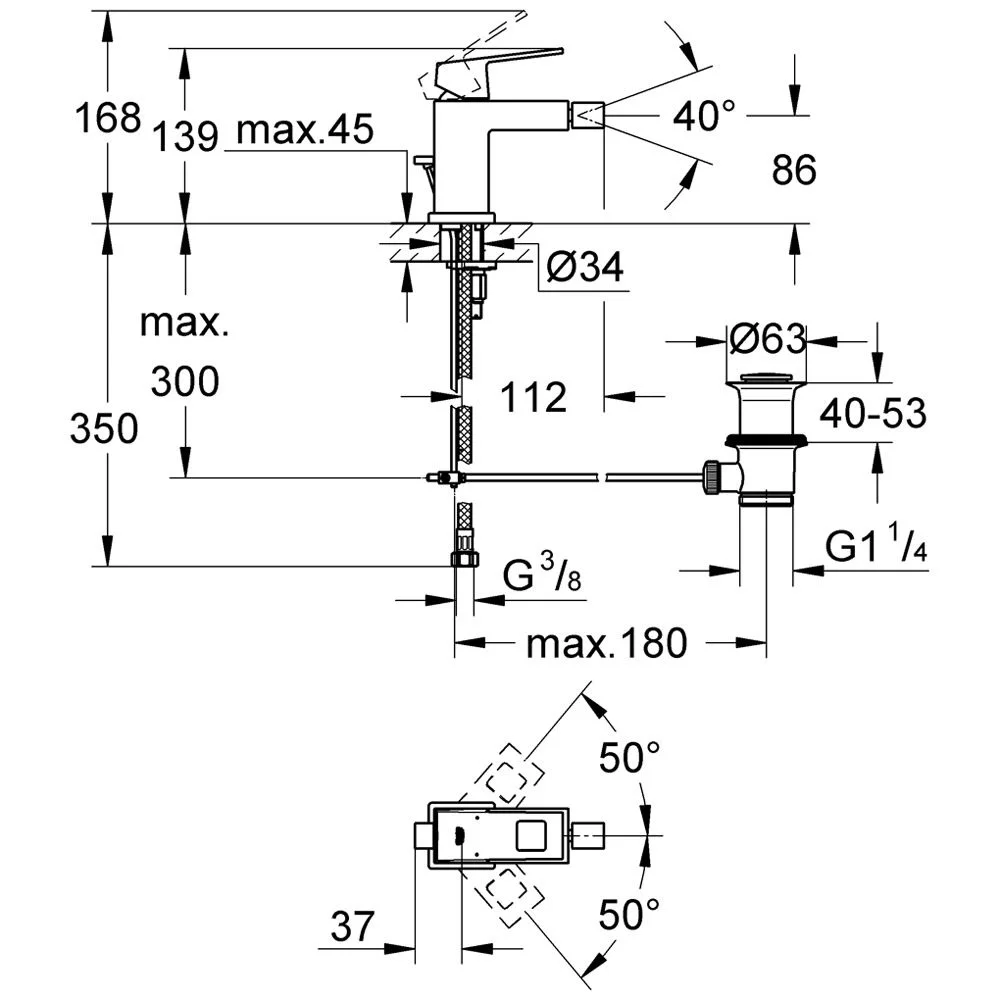 GROHE Eurocube Einhand-Bidetbatterie, DN15 Bild 2