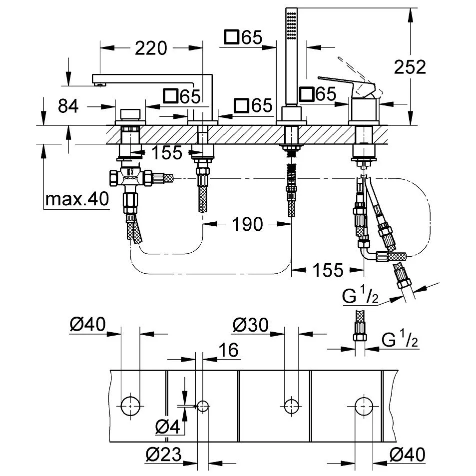 GROHE Eurocube 4-Loch Einhand-Wannenkombination Bild 2