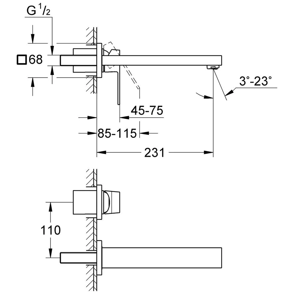 GROHE Eurocube 2-Loch-Waschtischbatterie Ausladung 23 cm Bild 2