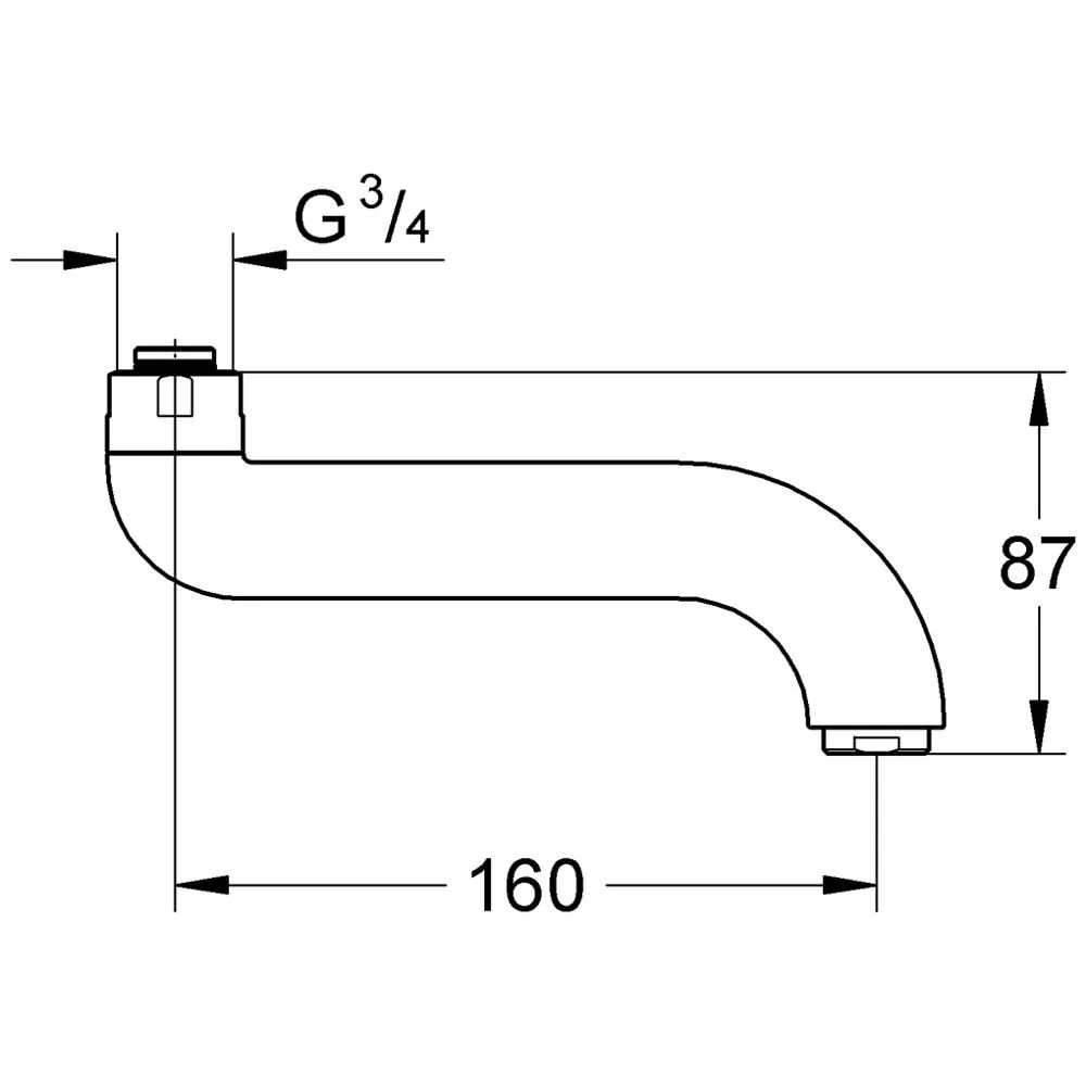 Rysunek techniczny wylewki umywalkowej widok z boku, Grohe