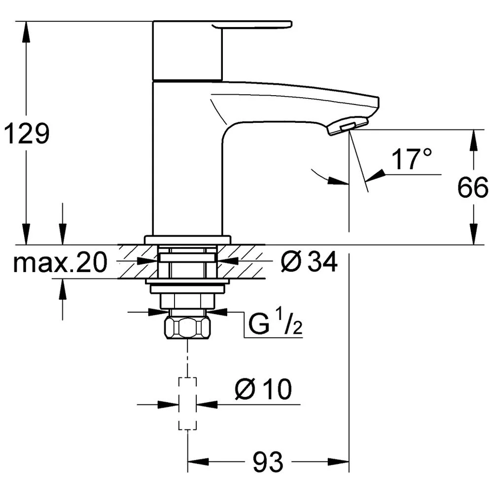 Rysunek techniczny baterii stojącej, Grohe