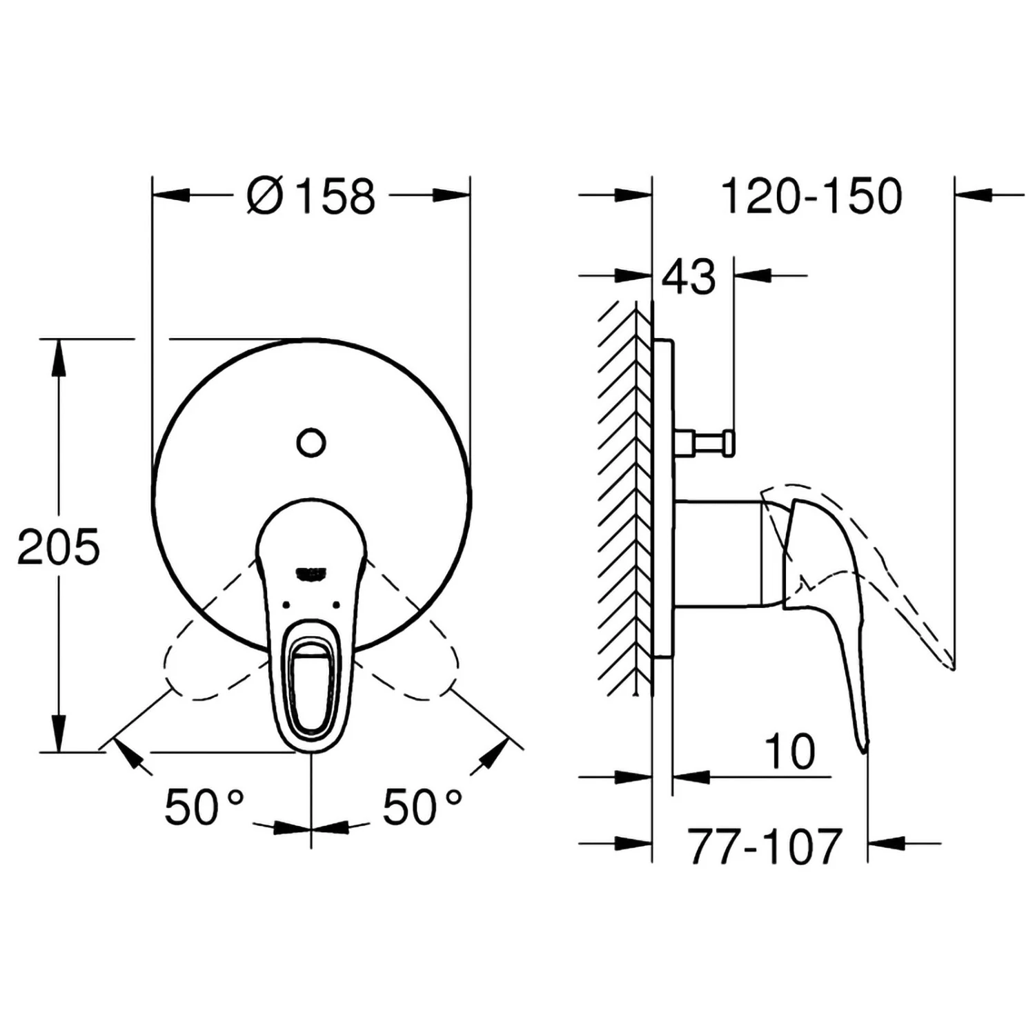 Rysunek techniczny baterii wannowej jednouchwytowej, Grohe