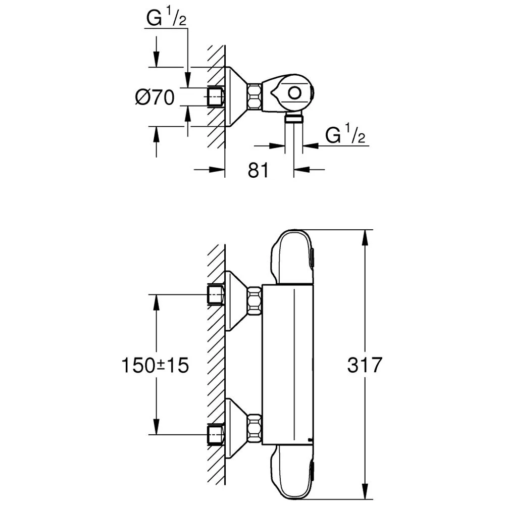 GROHE Grohtherm 1000 Thermostat-Brausebatterie Aufputz mit QuickFix S-Anschlüssen Bild 2