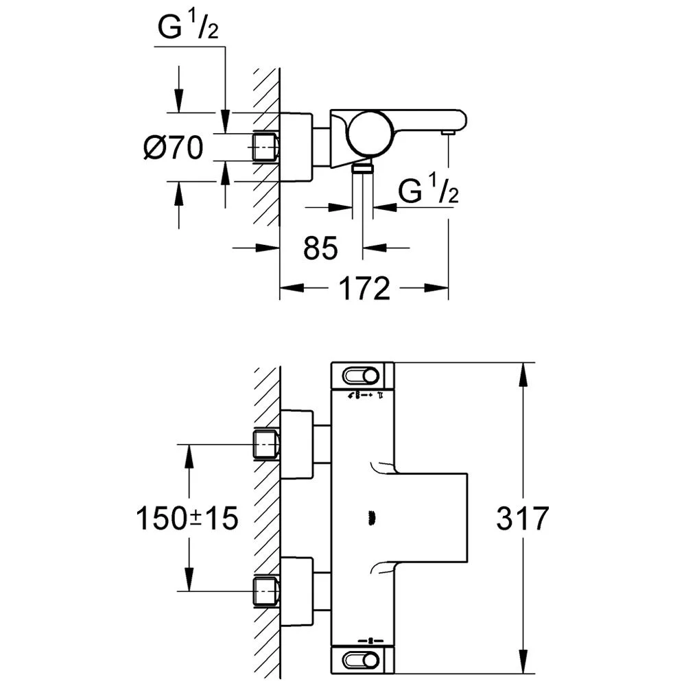 Rysunek techniczny termostatu natynkowego, Grohe