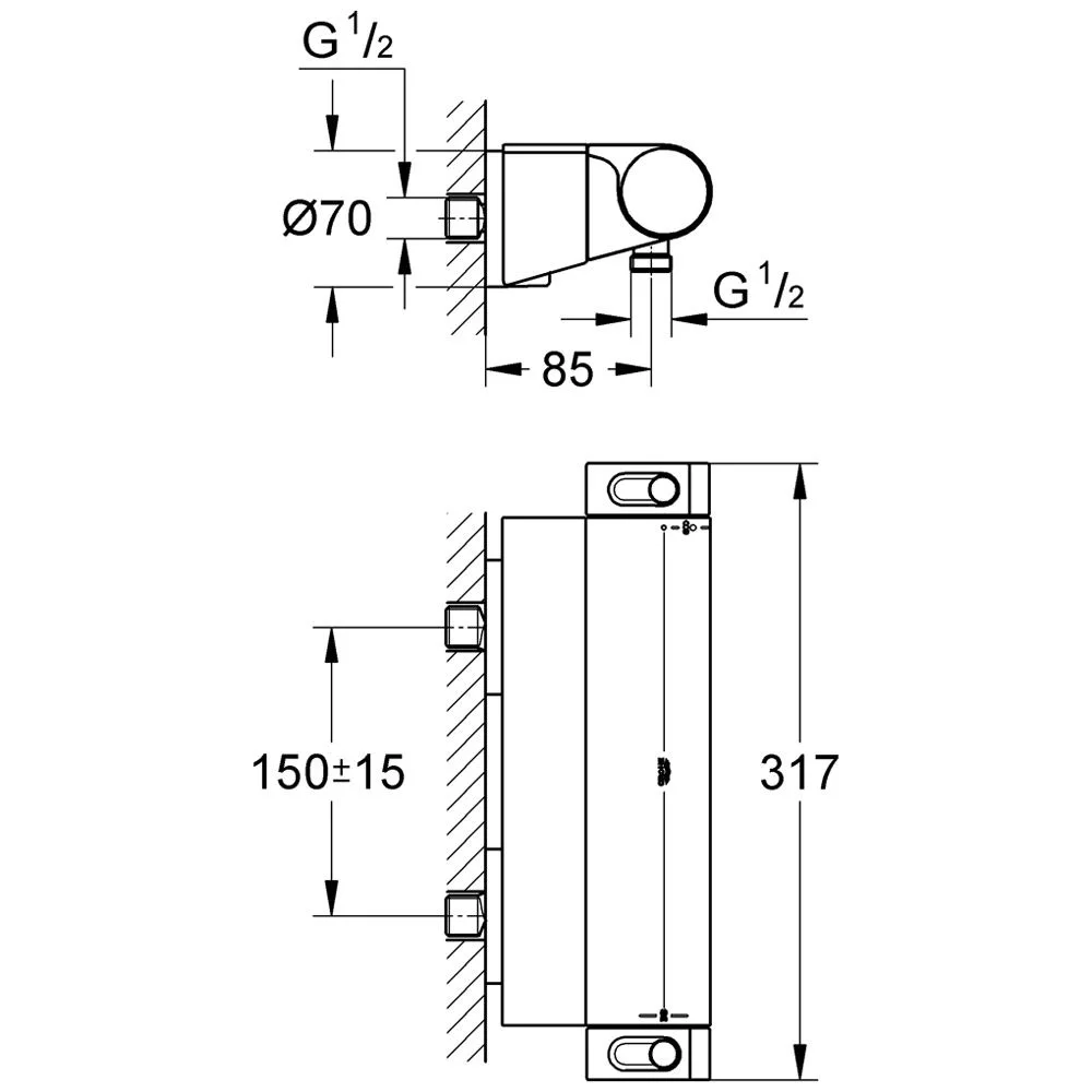 Rysunek techniczny projektu baterii termostatycznej, Grohe