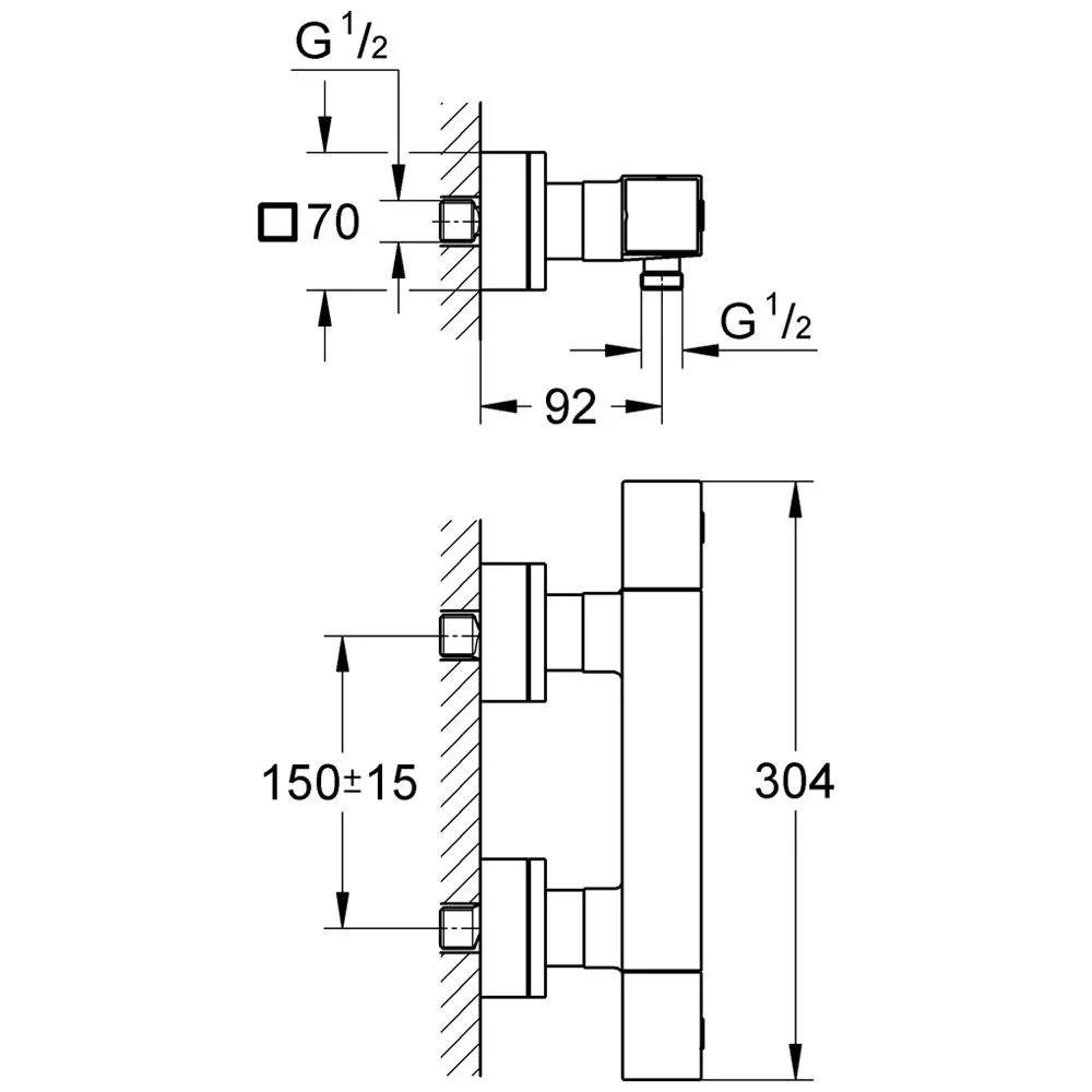 Rysunek techniczny baterii termostatycznej cube, Grohe