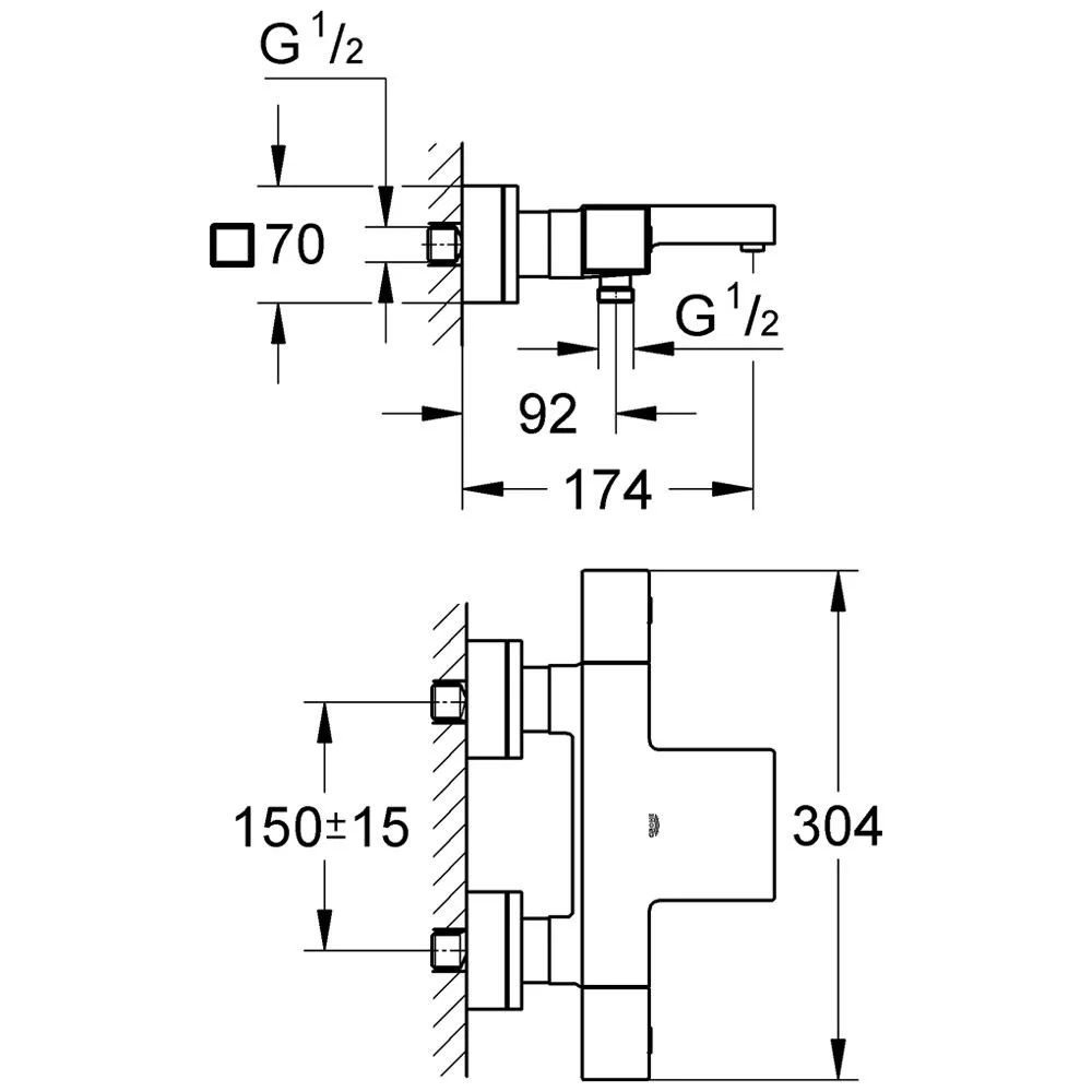 Rysunek techniczny baterii termostatycznej cube, Grohe