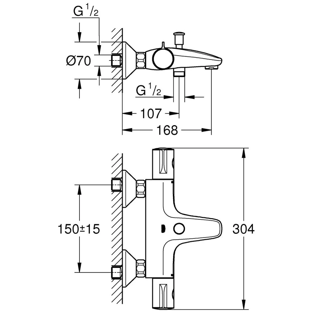 GROHE Grohtherm 800 Thermostat-Wannenbatterie Aufputz Bild 2