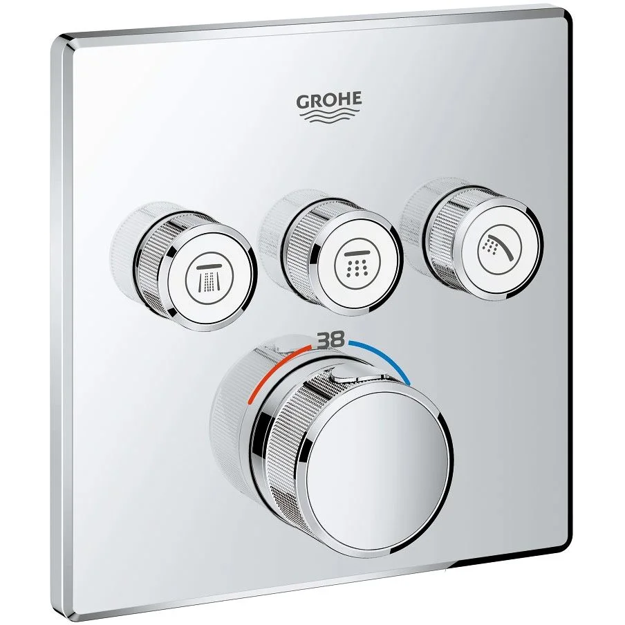 GROHE Grohtherm SmartControl Thermostat Fertigmontageset mit 3 Absperrventilen, eckige Ausführung