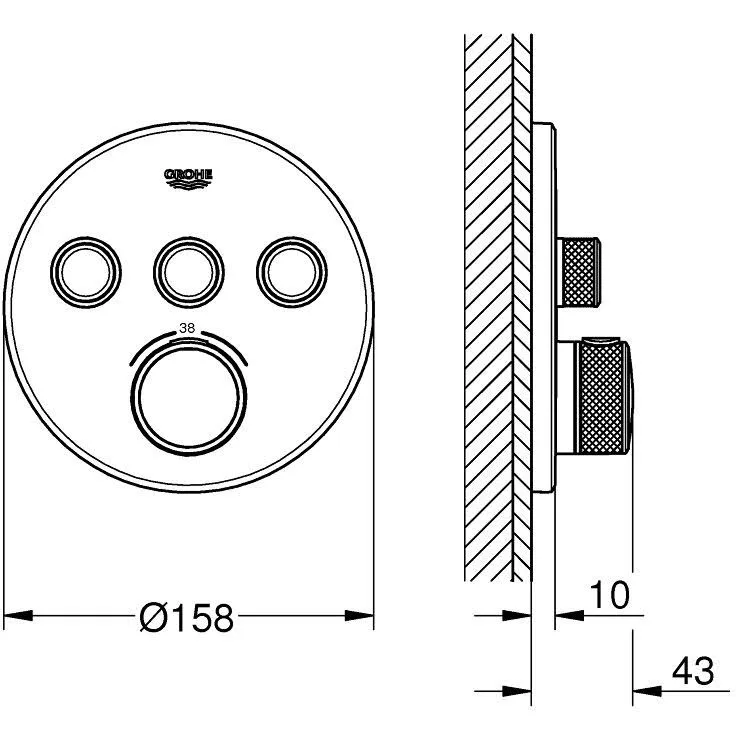 GROHE Grohtherm SmartControl Thermostat Fertigmontageset mit 3 Absperrventilen, runde Ausführung Bild 2