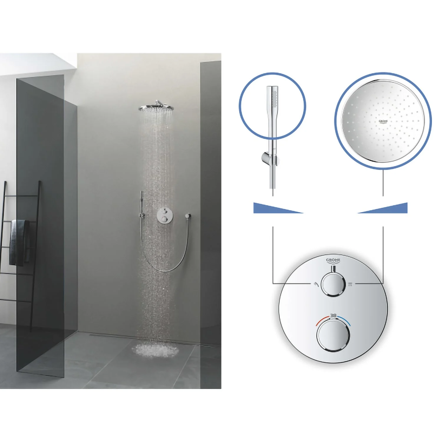 GROHE Grohtherm Thermostat-Brausebatterie für Rapido SmartBox mit intergrierter 2-Wege-Umstellung Bild 3