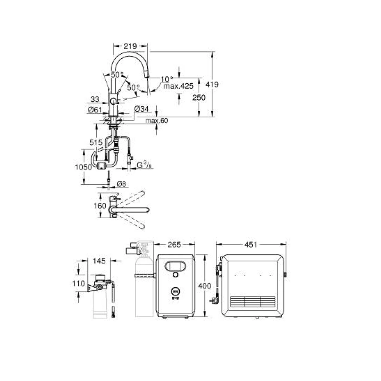 GROHE Blue Professional C-Auslauf Kit, Mousseurauslauf herausziehbar Bild 2