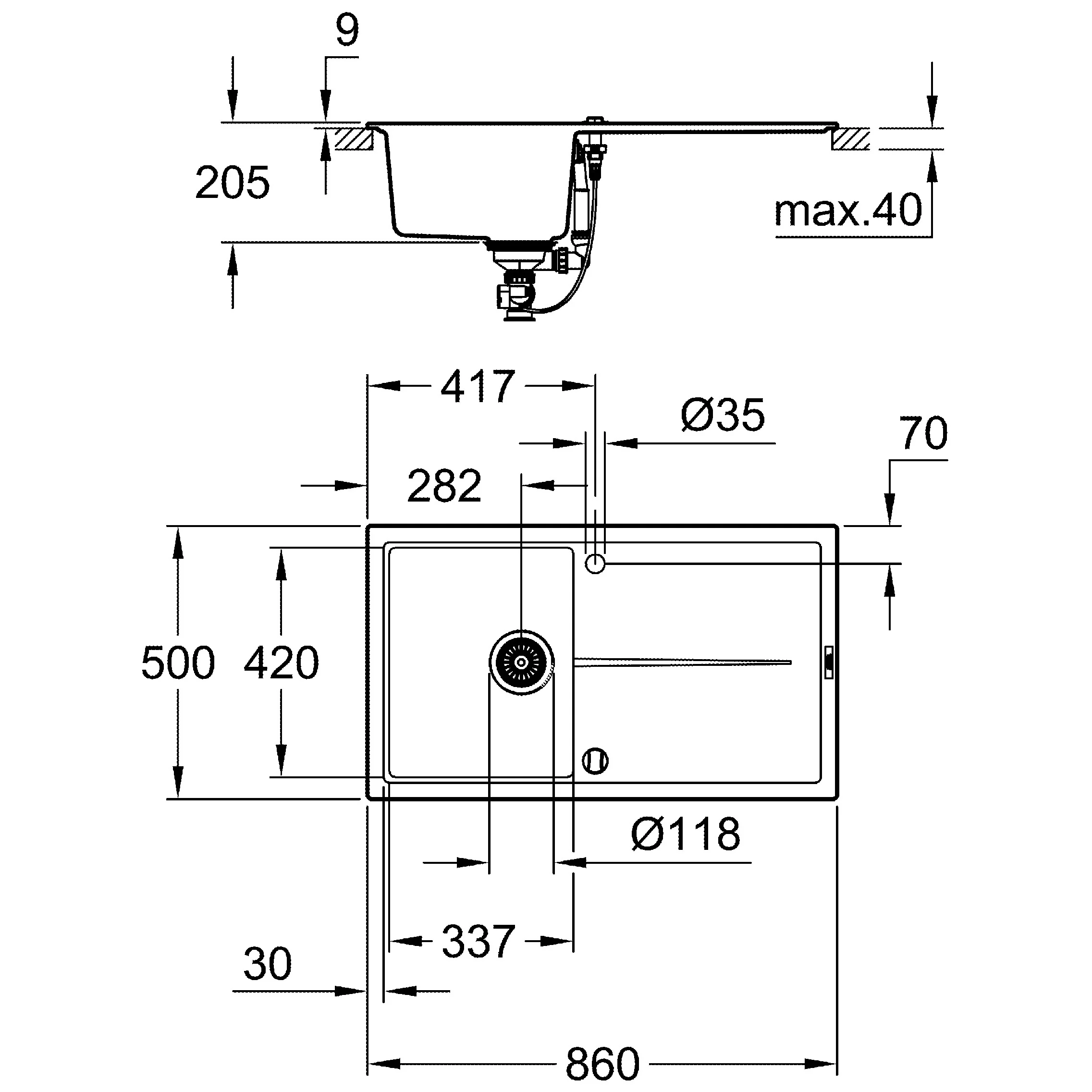 GROHE K400 Kompositspüle mit Abtropffläche 86 x 50 cm Bild 5