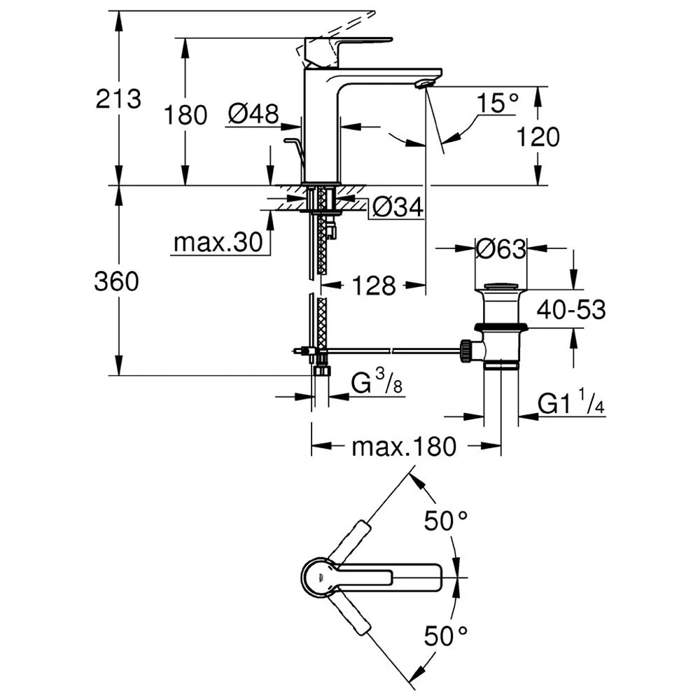 GROHE Lineare New Einhand-Waschtischbatterie S-Size mit Zugstangen-Ablaufgarnitur Bild 3