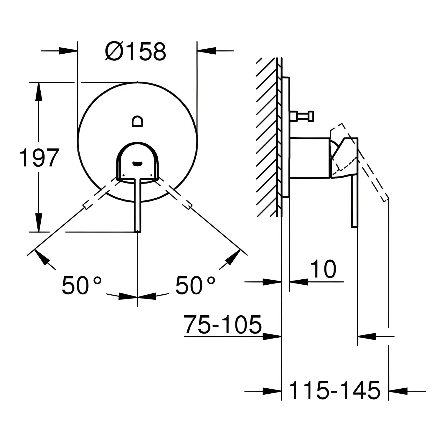 Rysunek techniczny baterii wannowej, Grohe