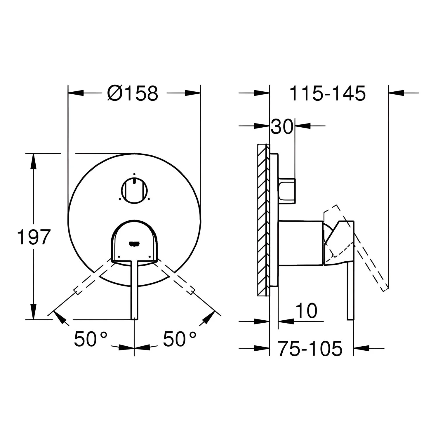 Rysunek techniczny baterii wannowej, Grohe