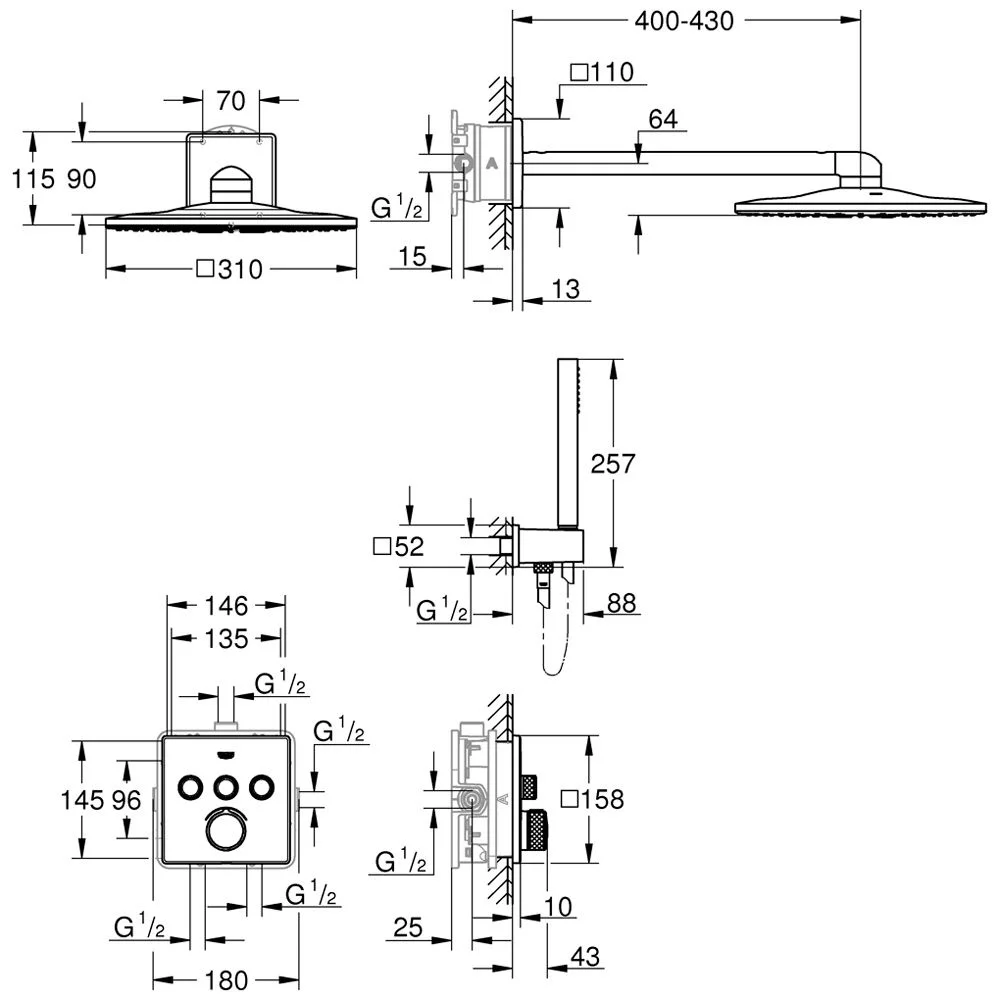 GROHE SmartControl Duschsystem Unterputz, eckig Bild 2