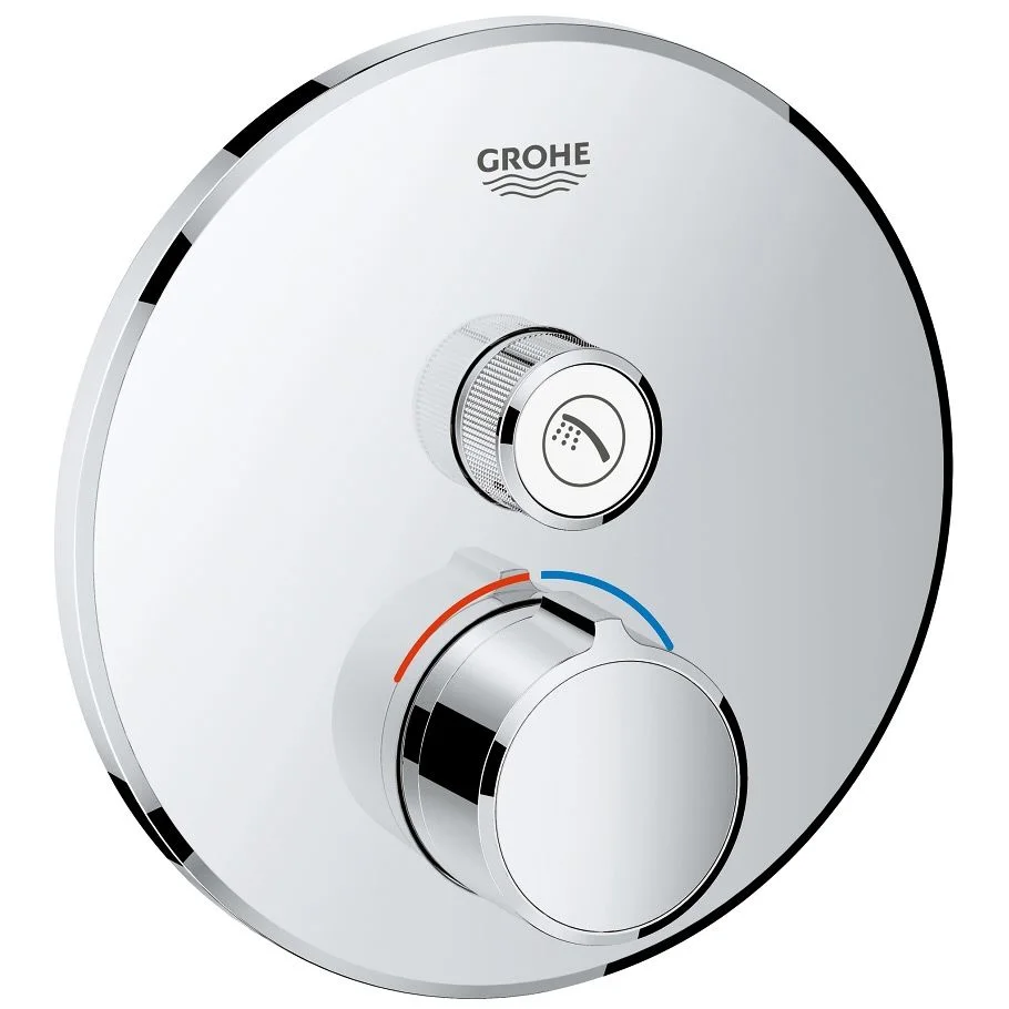 Okrągła chromowana armatura widok z przodu, Grohe