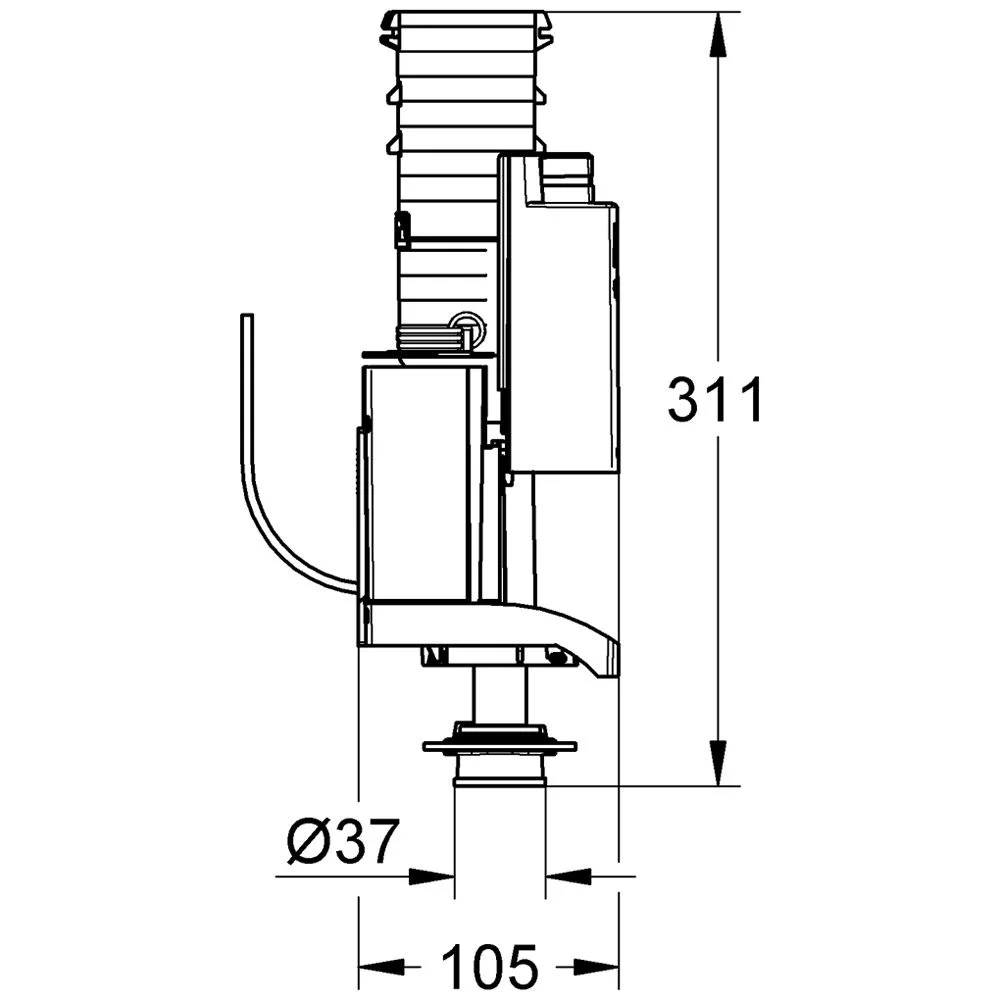 Rysunek techniczny spłuczki z wymiarami, Grohe