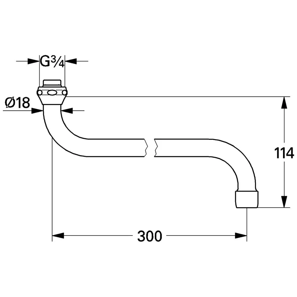 Rysunek techniczny wylewki z wymiarami, Grohe