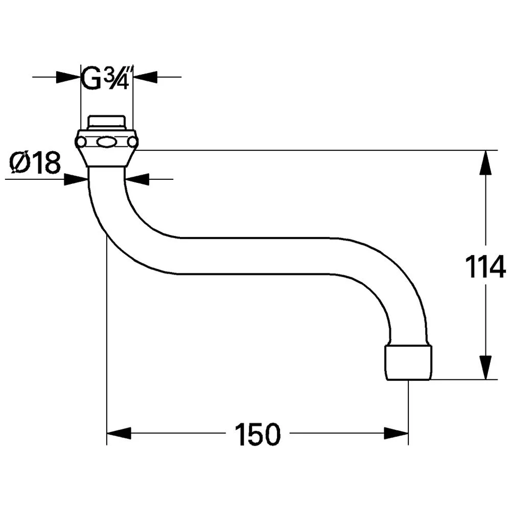 Rysunek techniczny wylewki z wymiarami, Grohe