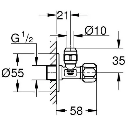 GROHE Eckventil, DN 15 angeraut, mit Längenausgleich Bild 3