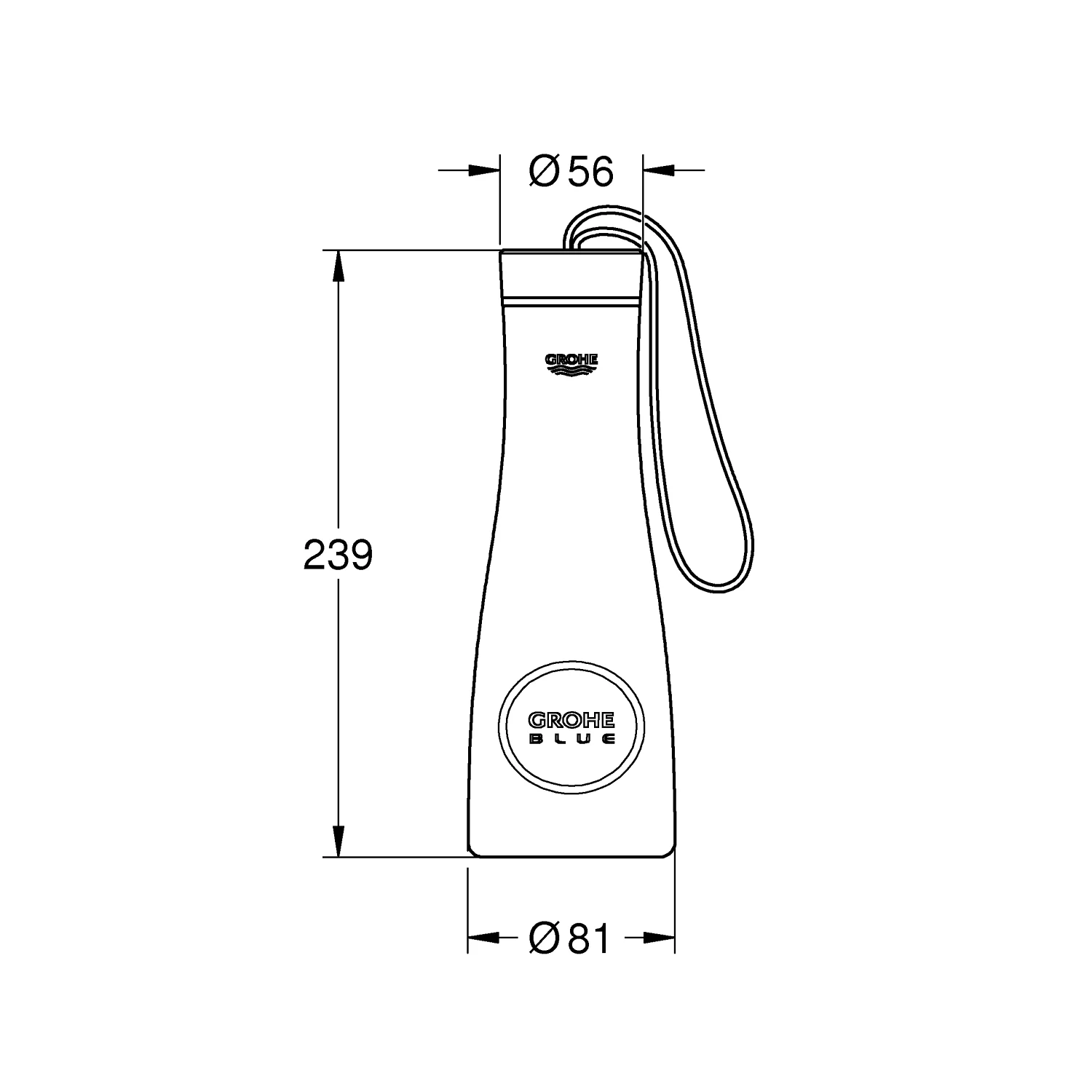 Rysunek techniczny butelki Grohe Blue, Grohe