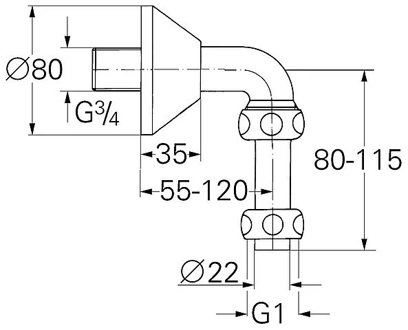 Rysunek techniczny kolana wylotowego, Grohe