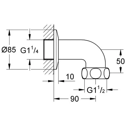 Rysunek techniczny kolana wylotowego, Grohe