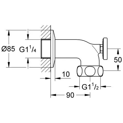 Rysunek techniczny kolana wylotowego, Grohe
