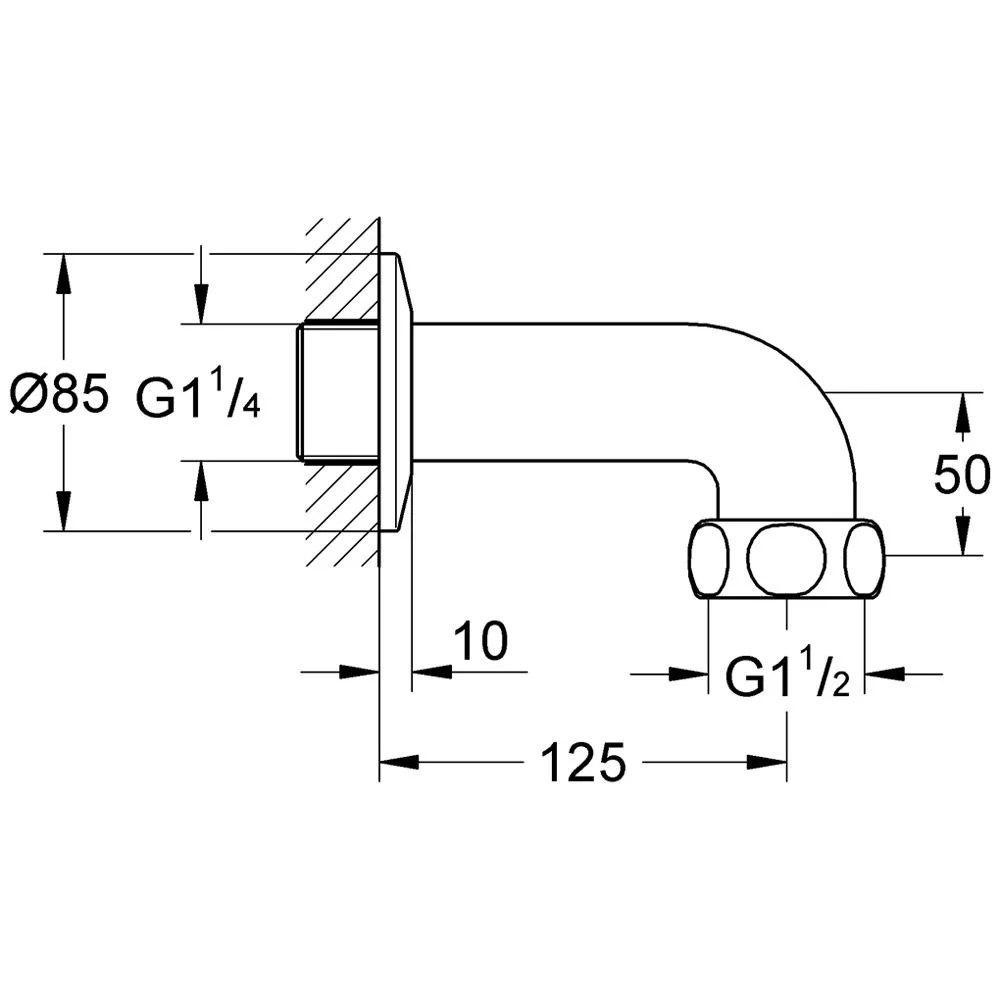 Rysunek techniczny kolana wylotowego, Grohe