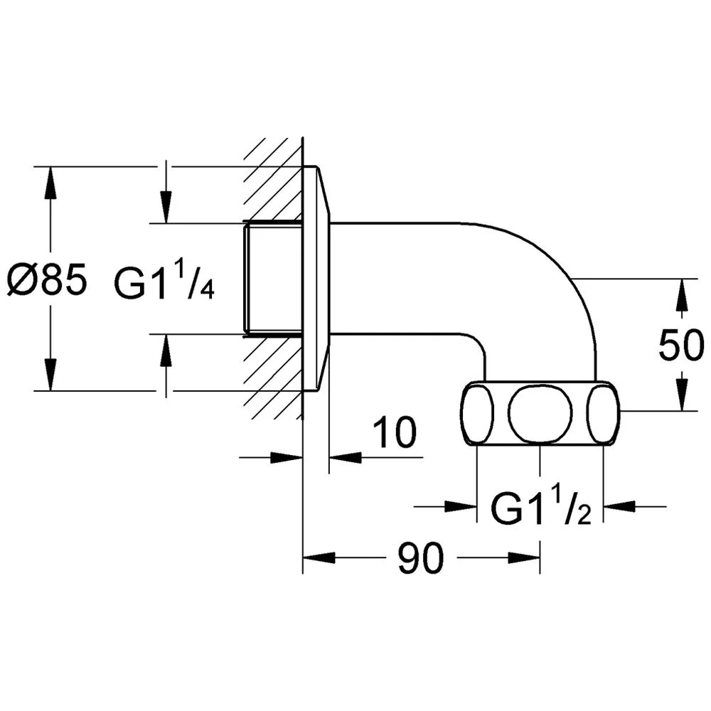 Rysunek techniczny kolana wylotowego, Grohe