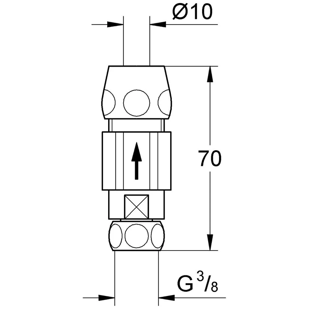 Rysunek techniczny zaworu z wymiarami, Grohe