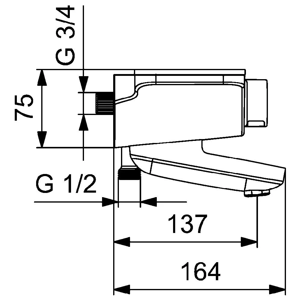 Rysunek techniczny termostatu wannowego z wymiarami, Hansa