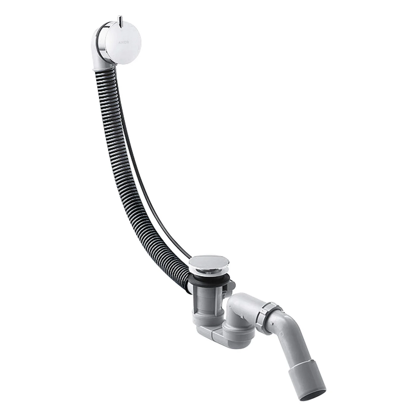 System odpływowy widok z przodu z srebrnym przelewem, hansgrohe