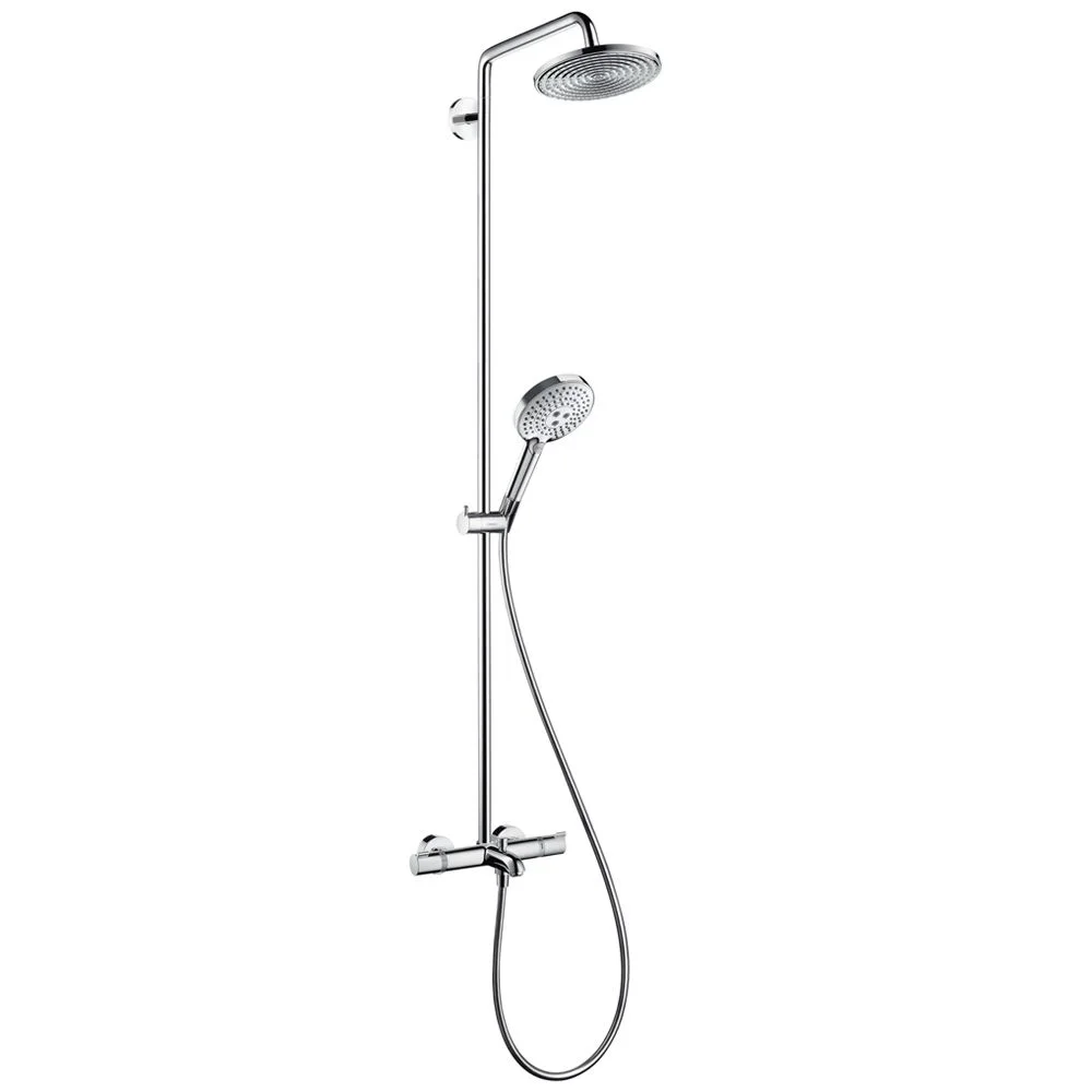 System prysznicowy widok z boku z prysznicem ręcznym, hansgrohe