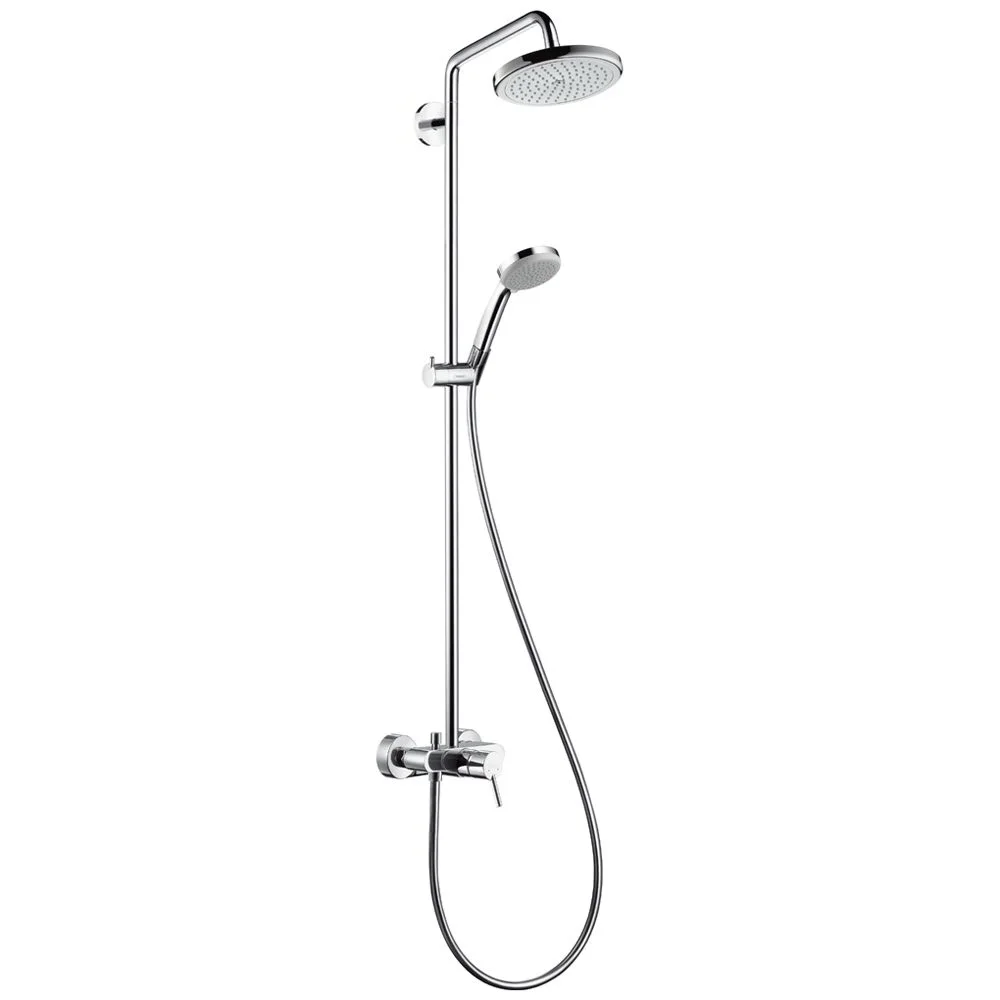 System prysznicowy widok z boku z rączką prysznicową, hansgrohe