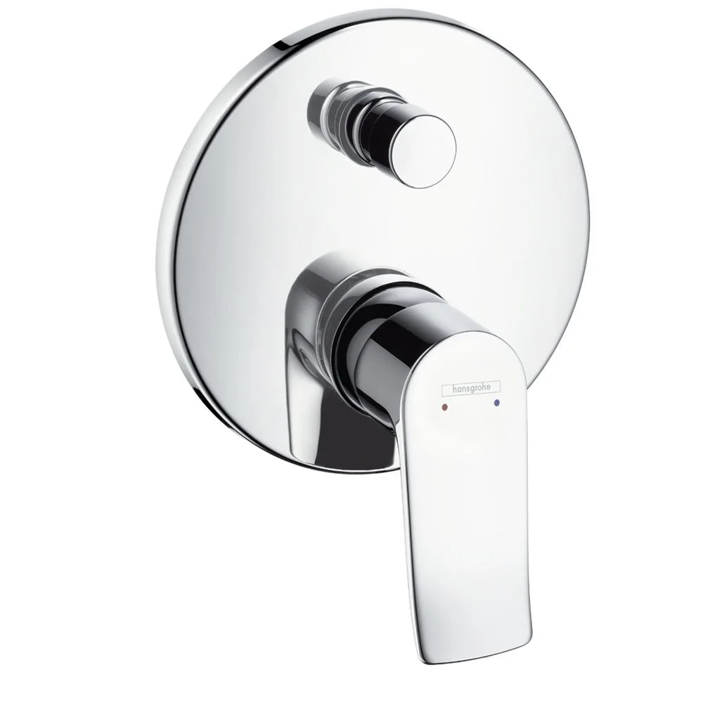 Chromowany mieszacz wannowy widok z przodu, hansgrohe