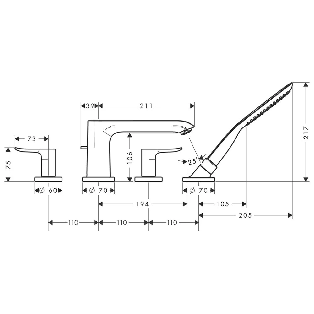 hansgrohe Metris 4-Loch-Wannenrandarmatur, DN15 Bild 2