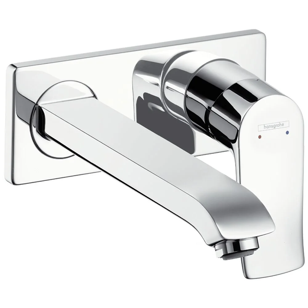 Chromowana bateria ścienna widok z boku, hansgrohe