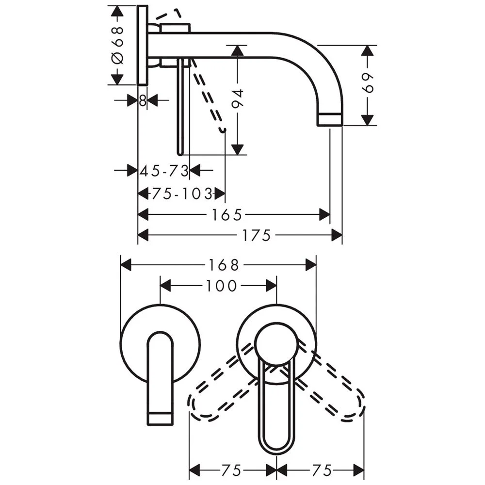AXOR Uno Einhebel Waschtischmischer Unterputz mit Bügelgriff für Wandmontage, Ausladung 16,5 cm Bild 2