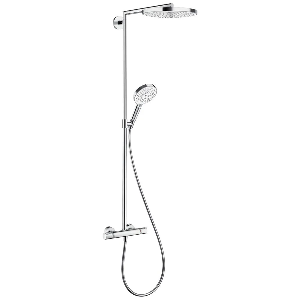 System prysznicowy widok z boku, chromowane wykończenie, hansgrohe