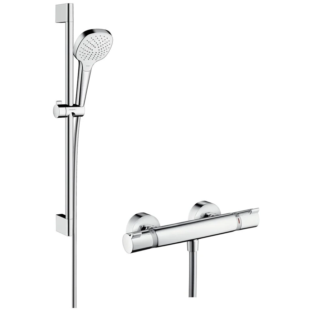 Zestaw prysznicowy widok z boku z termostatem, hansgrohe