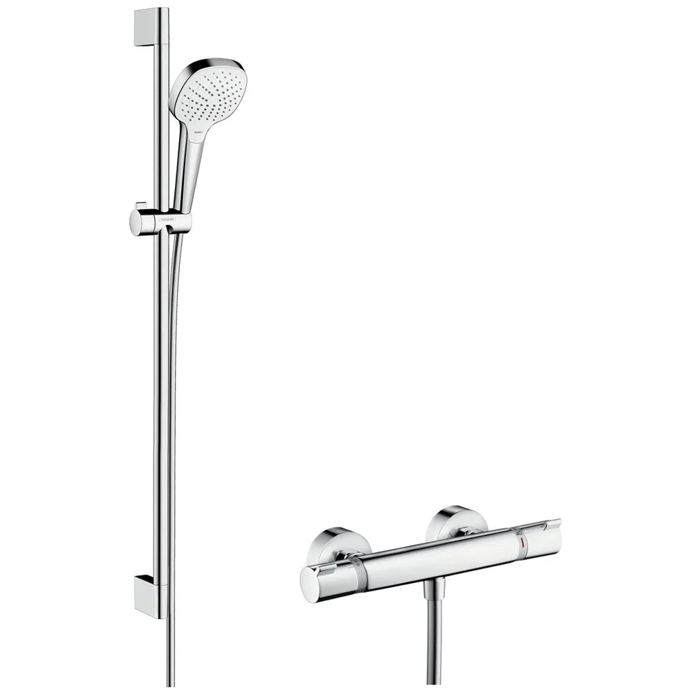 Zestaw prysznicowy widok z boku z termostatem, hansgrohe