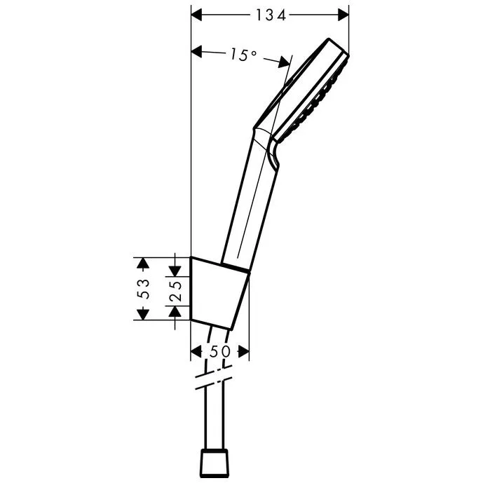 Rysunek techniczny uchwytu prysznicowego z wymiarami, hansgrohe