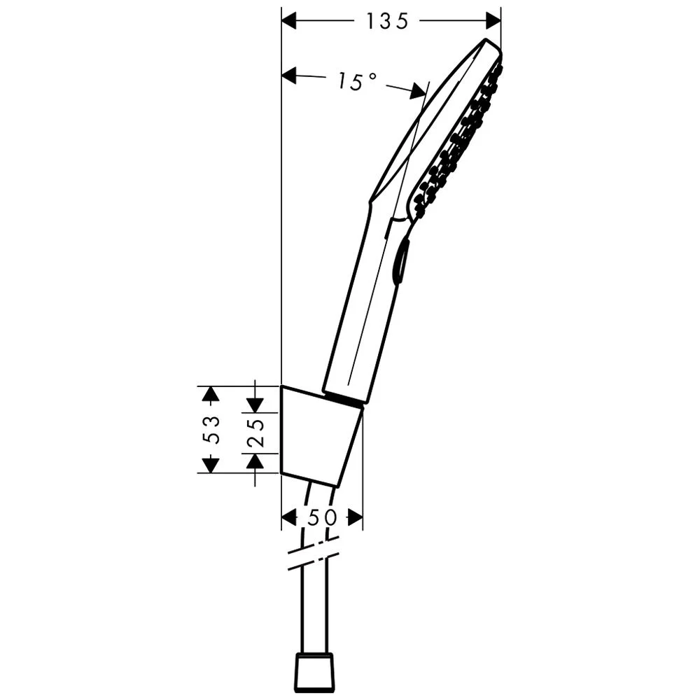 Rysunek techniczny uchwytu prysznicowego z wymiarami, hansgrohe