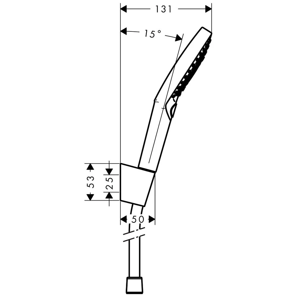 Rysunek techniczny uchwytu prysznicowego z wymiarami, hansgrohe