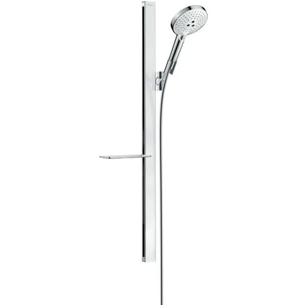 Widok z boku srebrnego drążka prysznicowego, hansgrohe