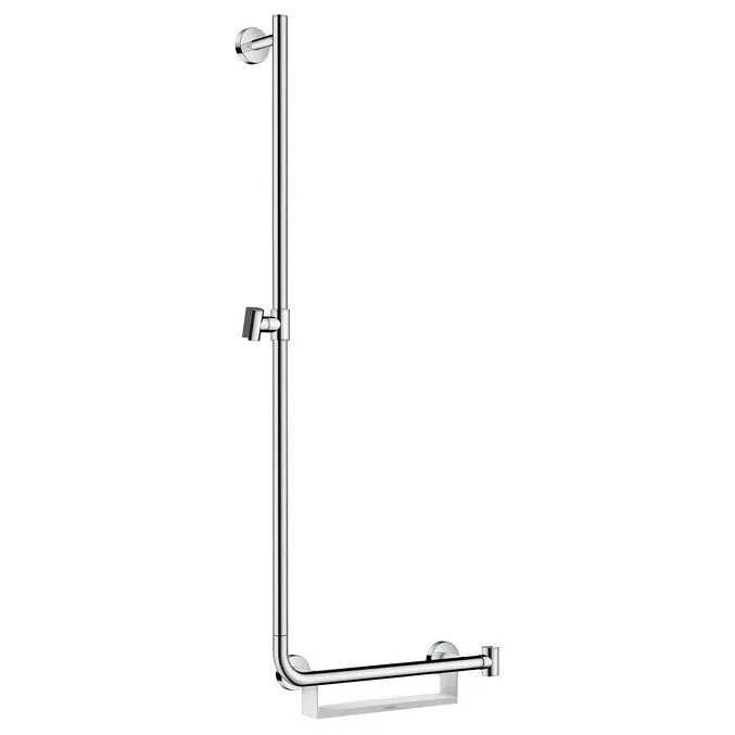 Chromowany drążek prysznicowy z uchwytem w widoku z przodu, hansgrohe